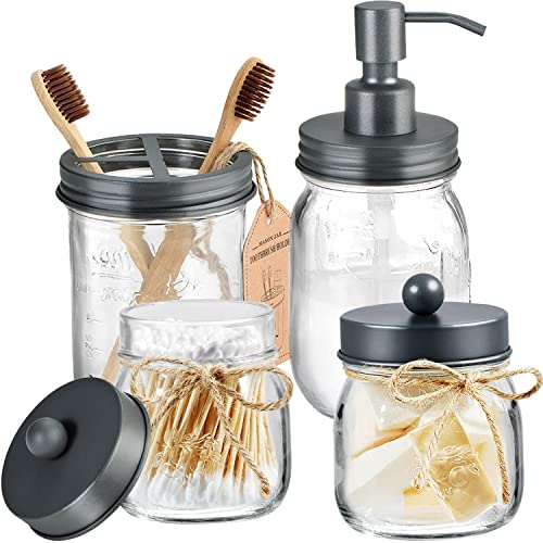 Amolliar Mason Jar Badezimmerzubehör-Set, 4-teilig, Badezimmer-Heimdekoration, perfekte Dekorationsidee (grau) von Amolliar