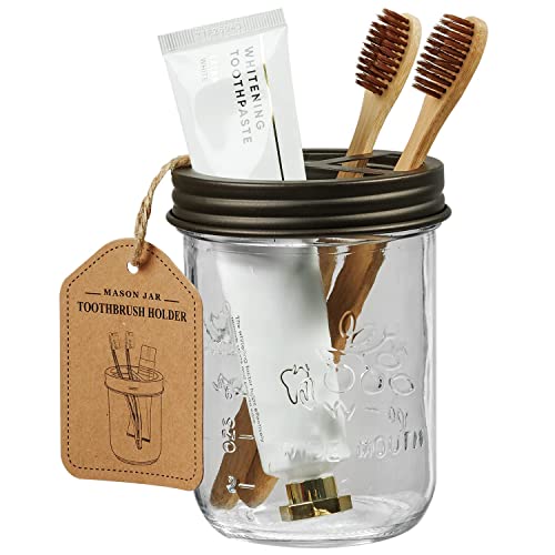 Amolliar Mason Jar Zahnbürstenhalter – Rostfreier Edelstahl hält 2 Zahnbürsten und Zahnpasta, mit Kreidetafel-Etiketten Landhaus-Dekor Badezimmer Arbeitsplatte Kosmetik-Aufbewahrung, Organizer, Bronze Amolliar Mason Jar Zahnbürstenhalter – Rostfreier Edelstahl hält 2 Zahnbürsten und Zahnpasta, mit Kreidetafel-Etiketten Landhaus-Dekor Badezimmer Arbeitsplatte Kosmetik-Aufbewahrung, Organizer, Bronze von Amolliar