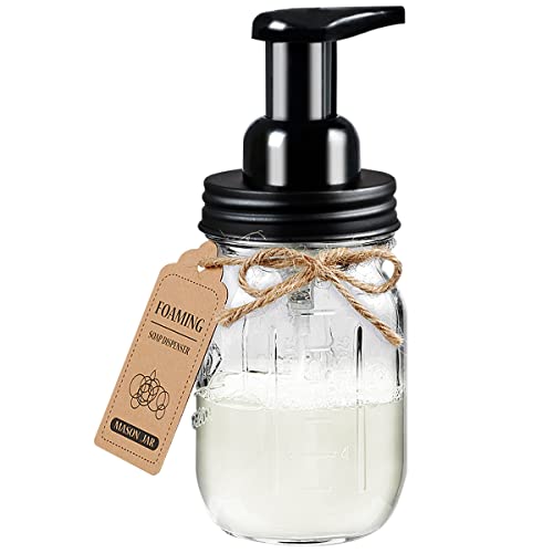 Schaumseifenspender von Mason Jar – rostfreier Edelstahldeckel / BPA-freie Pumpe, mit Kreidetafel-Etiketten – rustikale Bauernhaus-Deko, Handseifenspender für Badezimmer, Küchenspüle, Arbeitsplatten von Amolliar