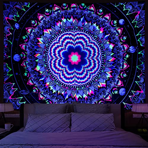 Amonercvita Blacklight Tapestry Trippy Mandala Tapestry UV Reactive Galaxy Stars Tapestry Bohemian Neon Tapestry Wall Hanging Hippie Black Light Poster for Living Room von Amonercvita