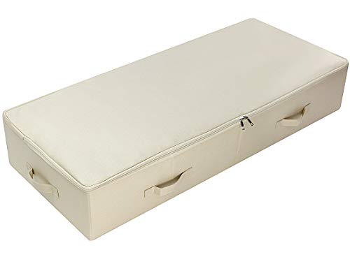 AMX Ultra Large Unterbett Aufbewahrungsbox mit Deckel – Unterbett Schuhe Aufbewahrungsbox für Kleidung und Schuhe, Klappdesign mit 6 Griffen, Beige von Amonsen