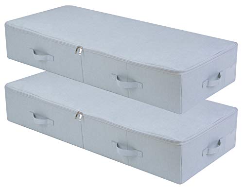 Amonsen 2er-Pack, 100 * 43 * 18cm, 3-seitiger Reißverschluss Unterbett, Kleiderschrank Kleidung, Schuhe Aufbewahrungsbehälter, zusammenklappbar & atmungsaktiv, Hellgrau von Amonsen