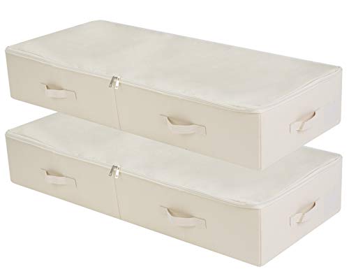Amonsen 2er-Pack, 100cm Unterbett-Aufbewahrungsbox mit Deckel, faltbar & waschbar, beschriftbare Tasche & 6 Griffe, Beige von Amonsen