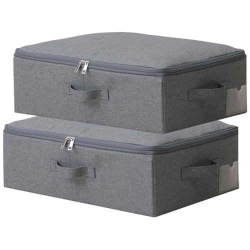 Amonsen 2er-Pack, 52X 36X 16cm, dünne faltbare Aufbewahrungsbehälter mit weichem Reißverschlussdeckel, staubdicht & waschbar für Regale, Schränke, Garderobe, Schwarzgrau von Amonsen
