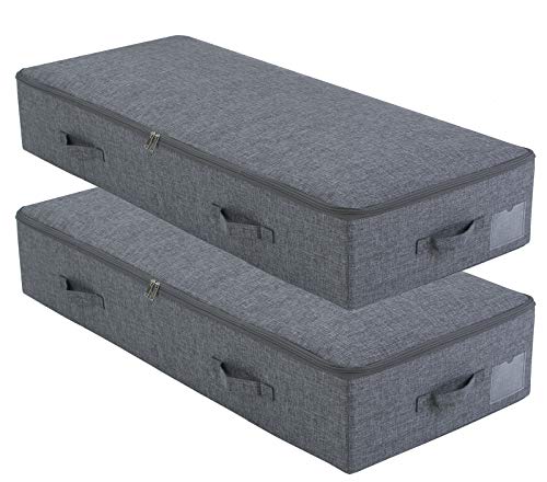 Amonsen 2er-Pack, große starre Unterbett-Aufbewahrungsboxen für Bettdecken, Queen/King Size Decken, Kunststoffplatten innen, stabil & formstabil, Schwarz-Grau von Amonsen