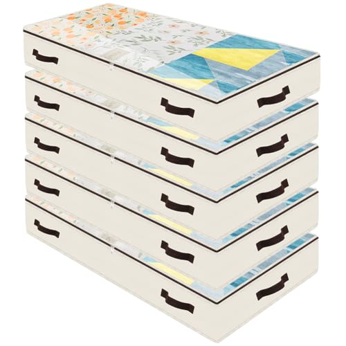 Amonsen 5er-Pack, Weiche Unterbett-Aufbewahrungstasche mit 4 Griffen und transparentem Reißverschluss, 97X 50X 14cm, Beige von Amonsen