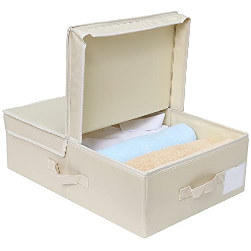 Amonsen Stoff Falten Aufbewahrungsbox mit Deckel, Schrankaufbewahrungskorb für Unterhosen, Schals etc., Beige von Amonsen