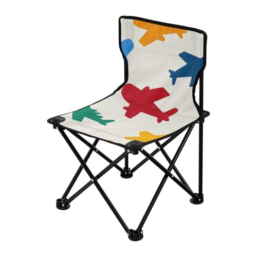 Amooorous Beige Cartoon Flugzeug Silhouette Jugend Campingstuhl Ultraleicht Faltbare Stühle Indoor Inklusive Tragetasche für Camping Picknick von Amooorous