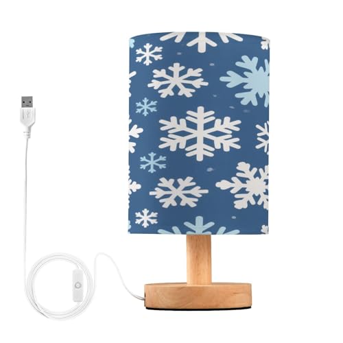 Amooorous Blaue und weiße fröhliche Weihnachtsschneeflocken Tischlampe Nachttischleuchte für Kerzenleuchter für Mädchen Retro para lampara de mesa von Amooorous
