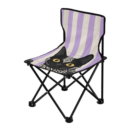 Amooorous Boho Schwarze Katze Weiß und Lila Streifen Tragbare Campingstühle Ultraleicht Strandkorb Tragetasche Enthalten für Wandern Picknick von Amooorous