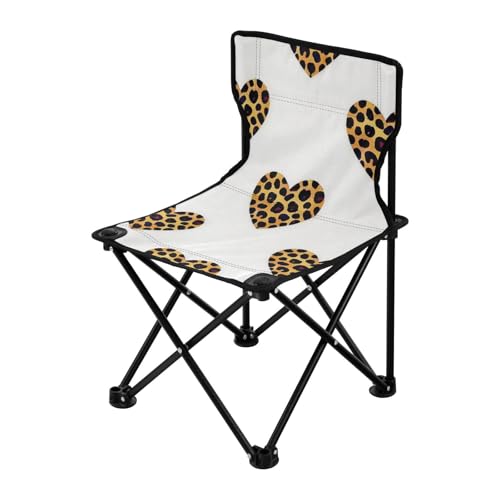 Amooorous Cartoon Leopard Print Herz Braun Faltbare Campingstühle für Erwachsene Ultraleicht Faltbarer Stuhl mit Tragetasche für Reisen Eisfischen von Amooorous