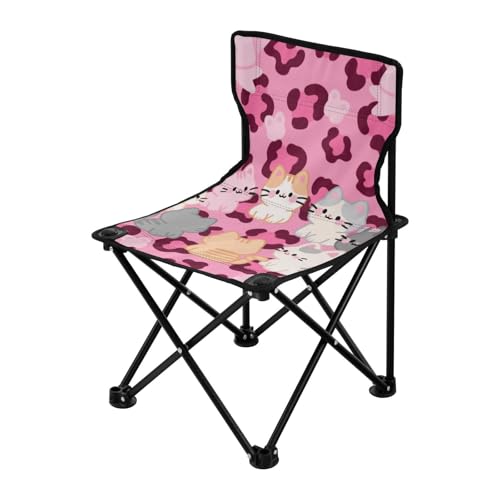 Amooorous Cartoon Pink Leopard Katzen Fliege Tragbare Campingstühle für Erwachsene Leichter Stuhl Inklusive Tragetasche für Eisfischen Angeln von Amooorous