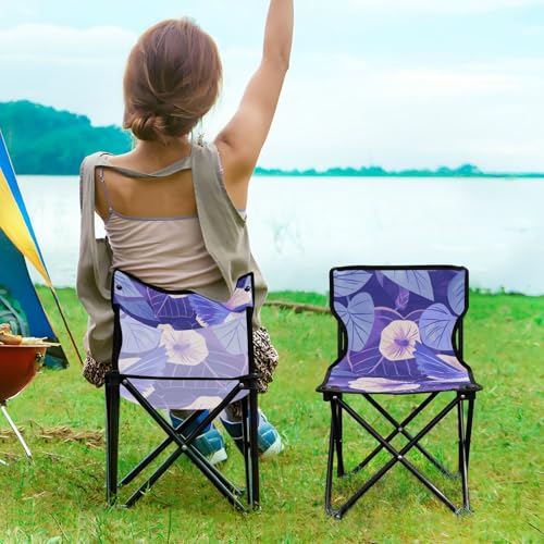 Amooorous Cartoon lila Morning Glory Blumen Vögel tragbare Campingstühle für Erwachsene, strapazierfähig, leicht, Strandkörbe mit Tragetasche für Reisen und Camping von Amooorous