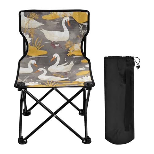Amooorous Faltbarer Campingstuhl für Erwachsene, Motiv: weiße Seerosen, Enten, gelbe Blätter, strapazierfähig, ultraleicht, Strandkörbe mit Tragetasche für Konzerte, drinnen von Amooorous