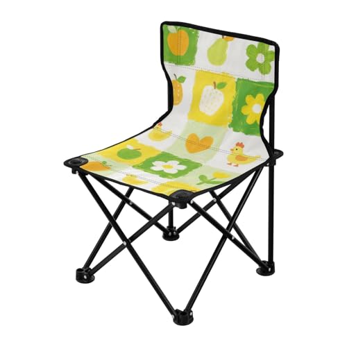 Amooorous Gelb-grüne Blume Karomuster Tragbare Campingstühle für Erwachsene Ultraleichte Eisangelstühle für Erwachsene mit Tragetasche für Sport von Amooorous