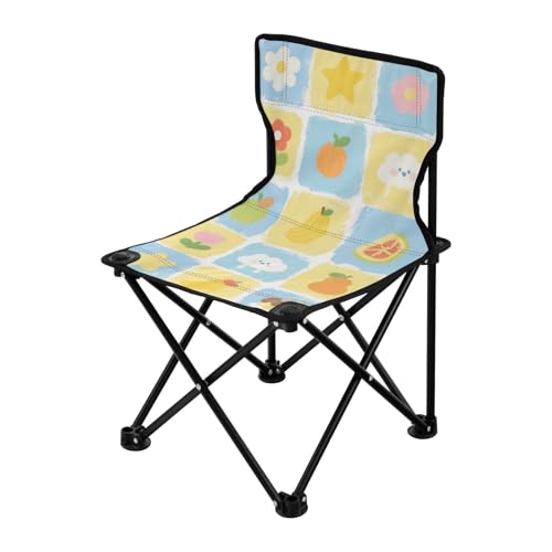 Amooorous Gelber und blauer Bär Blumen Karomuster Faltbarer Campingstuhl Ultraleicht Strandkorb Tragetasche enthalten für Indoor Angeln von Amooorous