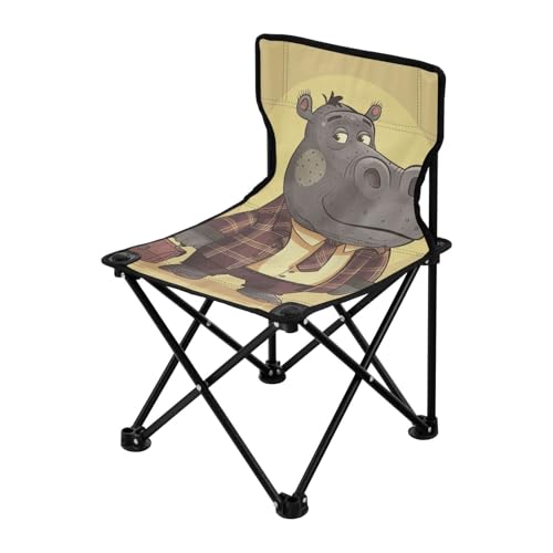 Amooorous Hippo at Work Cartoon Rucksackreisen Campingstuhl Ultraleichte Strandkörbe inklusive Tragetasche für Picknick Wandern von Amooorous