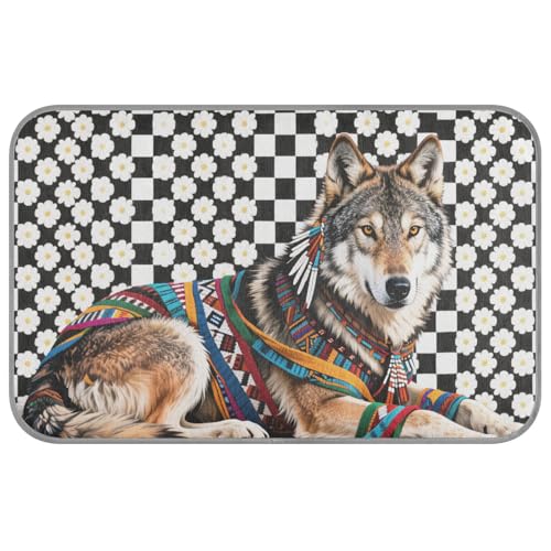 Amooorous Kühlkissen im Tribal-Stil, Wolf, weiß, schwarz, kariert, für den Sommer, selbstkühlendes Bett für draußen, für Haustiere, Hunde, draußen, weiches Klebeband, Refrescante para mascotas M Amooorous Kühlkissen im Tribal-Stil, Wolf, weiß, schwarz, kariert, für den Sommer, selbstkühlendes Bett für draußen, für Haustiere, Hunde, draußen, weiches Klebeband, Refrescante para mascotas M von Amooorous