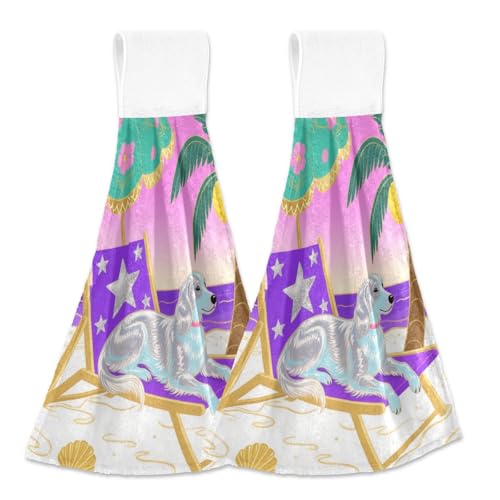 Amooorous Leisurely Silver Dog Deko-Handtuch mit Aufhängeschlaufe 2er Set Jacquard Handtücher für Badezimmer Geschirrtücher weiß von Amooorous