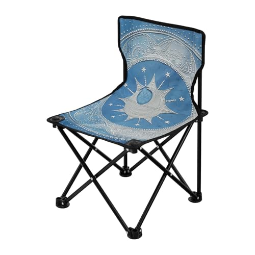 Amooorous Mandala Mond und Stern Formen Weiß Hellblau Tragbarer Ultraleichter Campingstuhl Ultraleichter Stuhl mit Tragetasche für Camping Konzert von Amooorous