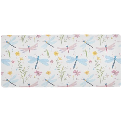 Amooorous Mauspad für den Schreibtisch, Motiv: Aquarell, Schmetterling, Blumen, weiche Farbe, große Maus und Tastatur, unwaschbar, 80 x 30 cm von Amooorous
