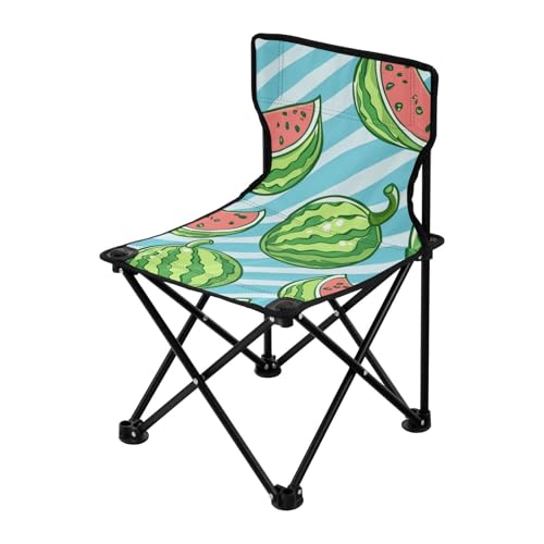Amooorous Multi Green Watermelon Light – Blaue Streifen Cartoon-Stil Faltbarer Campingstuhl Ultraleichter tragbarer Stuhl Tragetasche für Reisen Sport von Amooorous