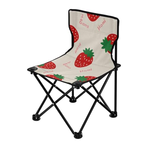 Amooorous Niedliche Cartoon-Erdbeer-Beige-Campingstühle für Erwachsene, ultraleicht, Strandkörbe, inklusive Tragetasche, für Reisen, Outdoor von Amooorous