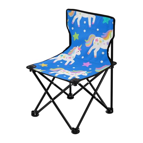 Amooorous Niedlicher Cartoon-weißer Regenbogen-Einhörner, faltbarer ultraleichter Campingstuhl, leichter Rucksack, Stuhl, inklusive Tragetasche für Reisen im Freien von Amooorous