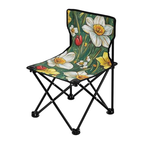 Amooorous Ölgemälde mit weißen Gänseblümchen, verstaubar, Campingstühle für Erwachsene, leicht, tragbar, Strandkörbe für Reisen, Tragetasche für drinnen und draußen von Amooorous