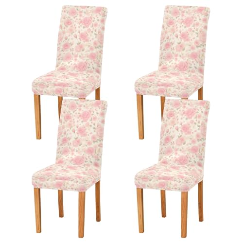 Amooorous Oster-Stuhlhussen, 4er-Set, passend für Esszimmerstuhl-Sitzbezüge für Partys, Haustierschutz (4 romantische rosa Rosen) von Amooorous