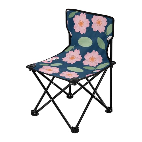 Amooorous Pink Cherry Blossom Flamingo Tragbarer Ultraleichter Campingstuhl Ultraleichter Eisangelstuhl mit Tragetasche für Reisen Rasen von Amooorous