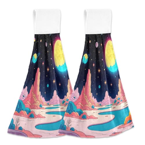 Amooorous Planet Magic Scene Dekorative Badetücher mit Schlaufe 2er Set Handtuch für Badezimmer Dekorative Waschlappen mit Aufhängeschlaufe Amooorous Planet Magic Scene Dekorative Badetücher mit Schlaufe 2er Set Handtuch für Badezimmer Dekorative Waschlappen mit Aufhängeschlaufe von Amooorous