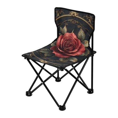 Amooorous Retro Red Rose Faltbare Campingstühle für Erwachsene Ultraleichte Eisangelstühle für Erwachsene mit Tragetasche für Sport Outdoor von Amooorous