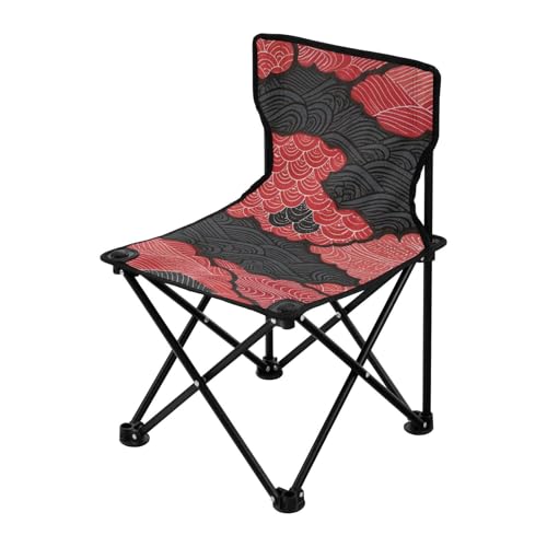 Amooorous Rot Schwarz Japanische Zephyr Kirschblüte Wellen Tragbarer Ultraleicht Campingstuhl Ultraleicht Faltbare Stühle Indoor Inklusive Tragetasche für Indoor Konzert von Amooorous