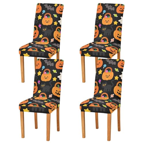 Amooorous Stuhlhussen-Set, 4er-Set, weiche Bezüge für Esszimmerstühle für Zuhause, Restaurant, Bankett (4 Stück, orangefarbener Halloween-Kürbis) von Amooorous