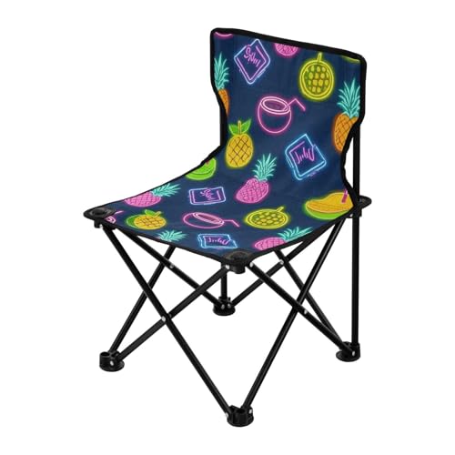 Amooorous Summer Neon Kokosnuss Obst Ananas Tragbarer Ultraleichter Campingstuhl Ultraleichte Strandstühle für Erwachsene Tragetasche enthalten für Reisen von Amooorous