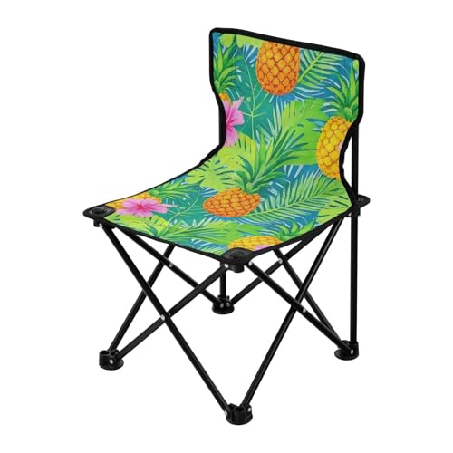Amooorous Summer Pineapple Palm Leaf Green Packable Camping Chair Ultraleichte Rucksackstühle inklusive Tragetasche für draußen Rasen von Amooorous