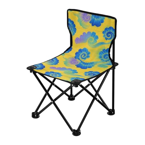 Amooorous Unregelmäßige Batik-Stühle in Gelb und Blau, kompakter Campingstuhl für Erwachsene, strapazierfähig, ultraleicht, Eisangelstühle mit Tragetasche, für Picknick, Konzert von Amooorous
