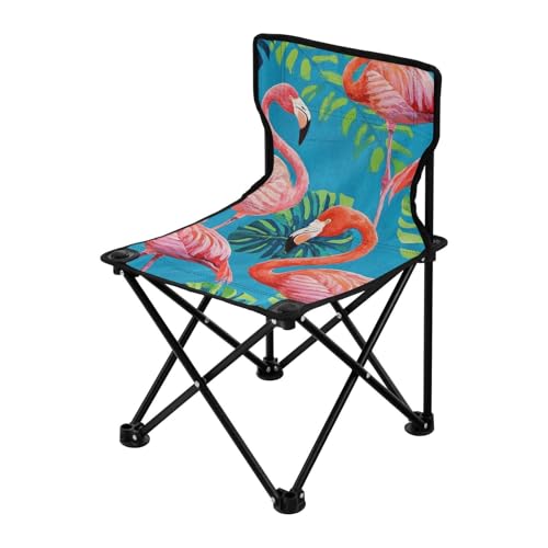 Amooorous Vintage Painting Flamingos Palmblatt Blau Tragbarer Ultraleicht Campingstuhl Ultraleicht Faltbarer Stuhl Inklusive Tragetasche für Indoor Picknick von Amooorous
