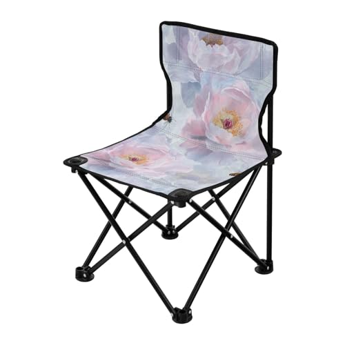Art Peonies Flower Silver and White Portable Heavy Duty Camping Chairs Ultra Lightweight Ice Fishing Chair With Back with Carrying Bag for Concert Concert von Amooorous
