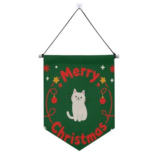 Banner mit Aufschrift "Merry Christmas", weiße Katze, mit Teleskopstange, lustige Banner für Zimmer, Außendekoration, für Tür, Wände, Fenster, Gärten, Hof, Suministros para fiesta de a?o nuevo von Amooorous