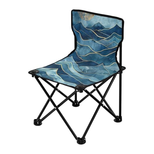 Blau-Gold Luxus Marmor Textur Faltbare Campingstühle für Erwachsene Ultraleichte Strandkörbe Tragetasche Inklusive Rasenstuhl für Reisen Eisfischen von Amooorous