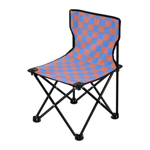 Blau-Orange Schachbrett-Klappstuhl Campingstühle für Erwachsene Ultraleicht Tragbarer Klappstuhl Inklusive Tragetasche Outdoor Stühle für Camping Angeln von Amooorous