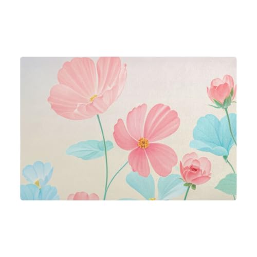Blau-rosa Blumen im Sommer, Kaffeematte für Küche, Leder, wasserabsorbierend, Kaffeebereiter-Pads für Theke Blau-rosa Blumen im Sommer, Kaffeematte für Küche, Leder, wasserabsorbierend, Kaffeebereiter-Pads für Theke von Amooorous