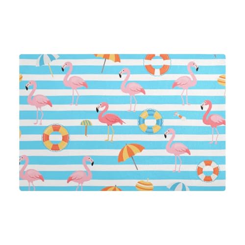 Blau-weiß gestreifte Sommer-Flamingo-Kaffeematte für Theke, Leder, feuchtigkeitsabsorbierende Kaffeemaschine, Pad für Theke Blau-weiß gestreifte Sommer-Flamingo-Kaffeematte für Theke, Leder, feuchtigkeitsabsorbierende Kaffeemaschine, Pad für Theke von Amooorous