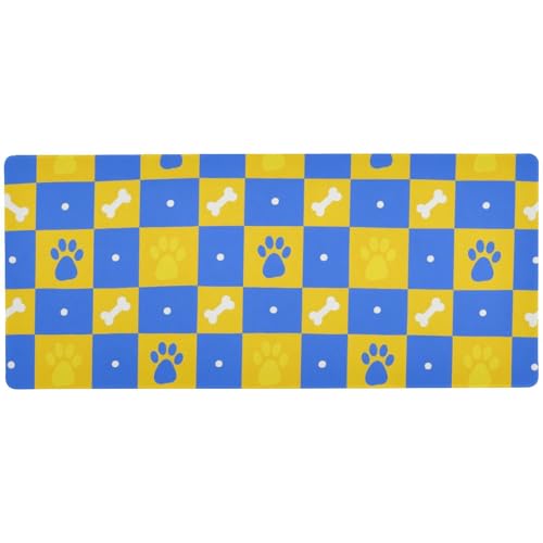 Blaues und gelbes Gitterpfotenabdrücke, dünnes großes Mauspad für den Schreibtisch für den Schreibtisch, wasserdichte Matte für Maus, 80 x 30 cm von Amooorous