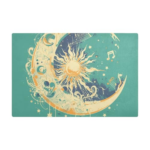 Boho-Kaffeematte mit Sonne und Mond, grüner Hintergrund, für Arbeitsplatte, Leder, saugfähige Kaffee-Tischsets für Kaffeemaschine für Theke Boho-Kaffeematte mit Sonne und Mond, grüner Hintergrund, für Arbeitsplatte, Leder, saugfähige Kaffee-Tischsets für Kaffeemaschine für Theke von Amooorous