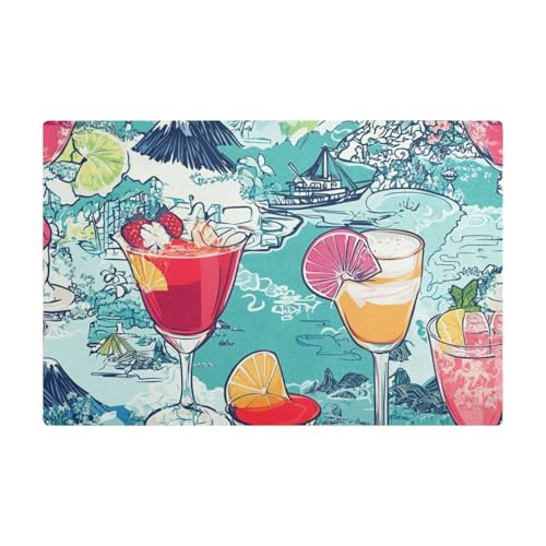 Bunte Cartoon-Obst-Cocktail-Kaffeematte, saugfähig, Leder, absorbiert Kaffeemaschinen für Arbeitsplatten von Amooorous