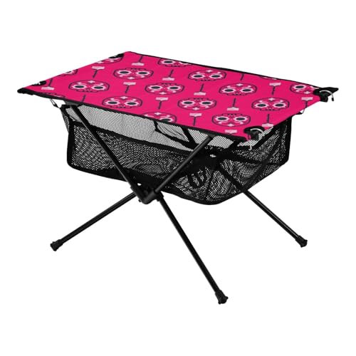 Camping Tragbarer Tisch Fluoreszierender Pfirsichschädel Knochen Rechteckiger Tragbarer Strandtisch mit Tragetasche zum Essen Wandern Angeln von Amooorous