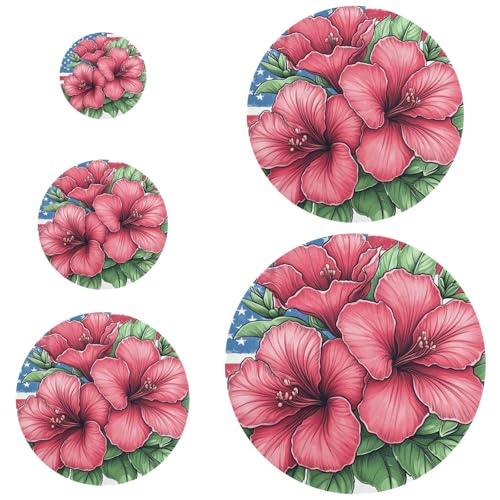 Cartoon Azalee Floral 4. Juli Unabhängigkeitstag rot 5 Stück Lebensmitteldosenabdeckungen waschbar in 5 Größen Schüssel Abdeckungen Brot Sauerteigdeckel zum Gären von Lebensmitteln, Früchten und von Amooorous